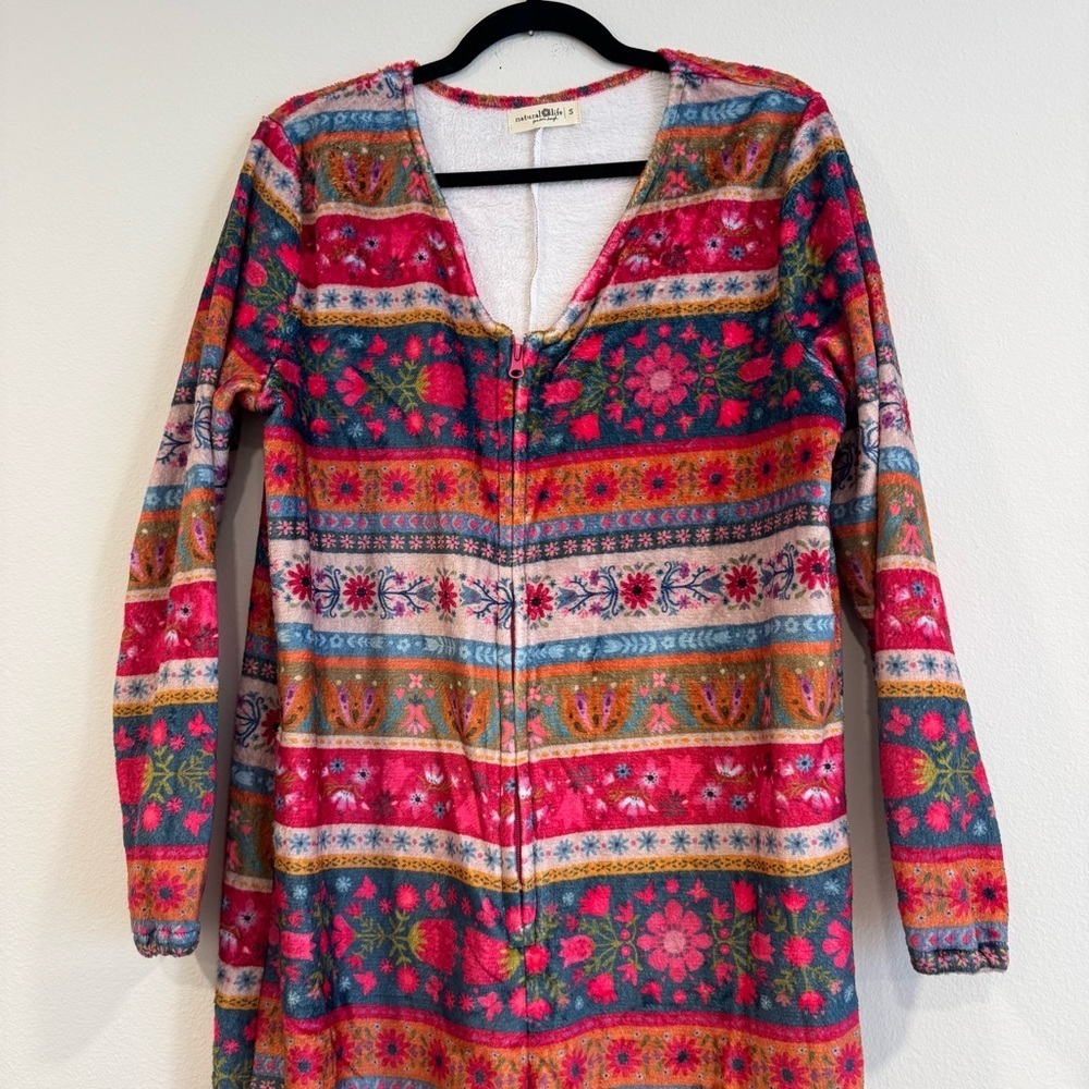 Natural Life Fleece One Piece Pajama Zip Up Boho Comfy Lounge S - Picture 3 of 6